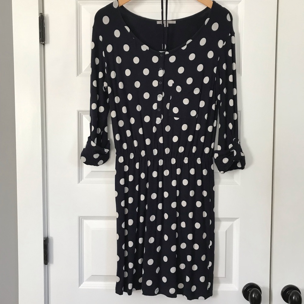 Navy polka-dotted dress